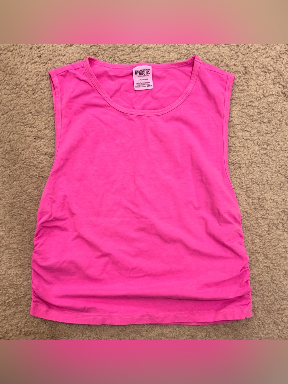 PINK Victoria's Secret Crewneck Muscle Tank Top in Bright Pink size L